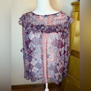 Knox Rose Boho Sheer Ruffle Blouse – Size Small